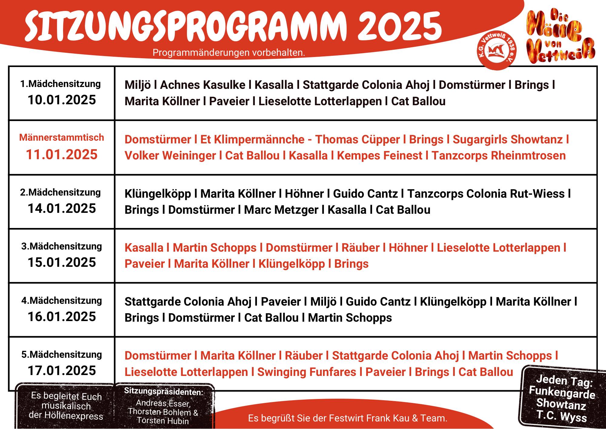 Programm Übersicht 2025 – Vettweißer KG 1938 e.V.